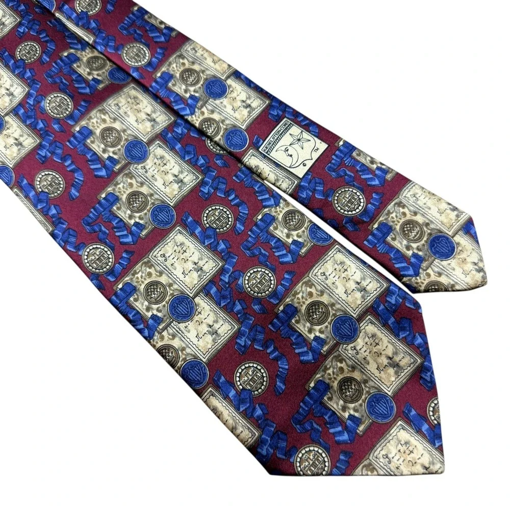 Kieselstein Cord Burgundy Blue Geometric Silk Mens Necktie Made in Italy 3.75x57
